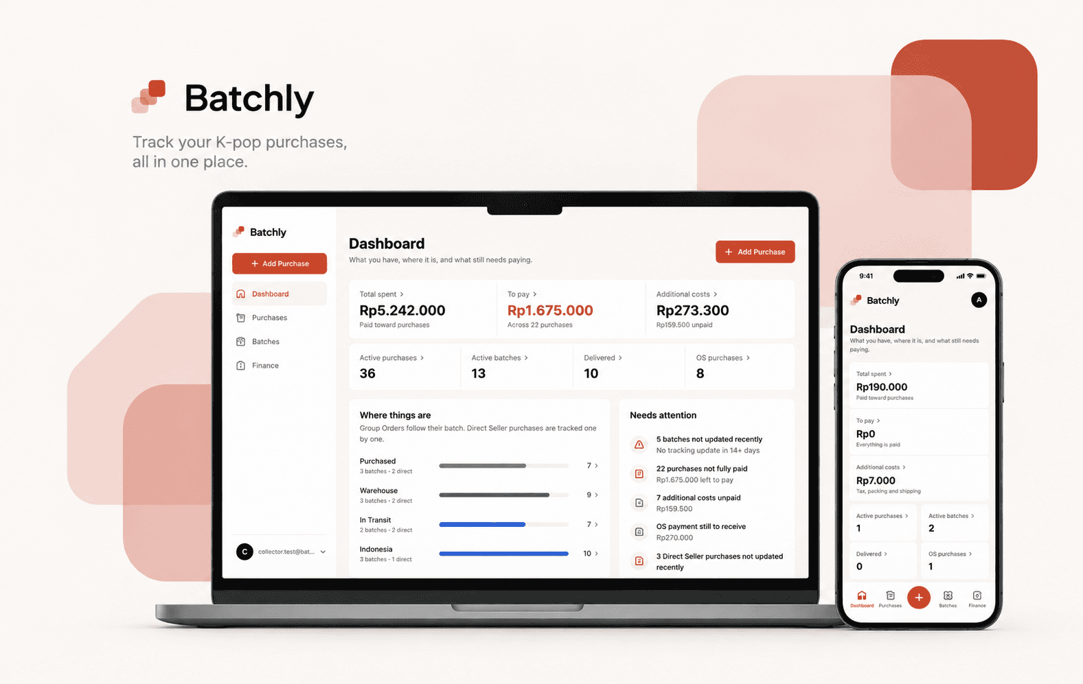 Batchly web application dashboard for group orders and purchases