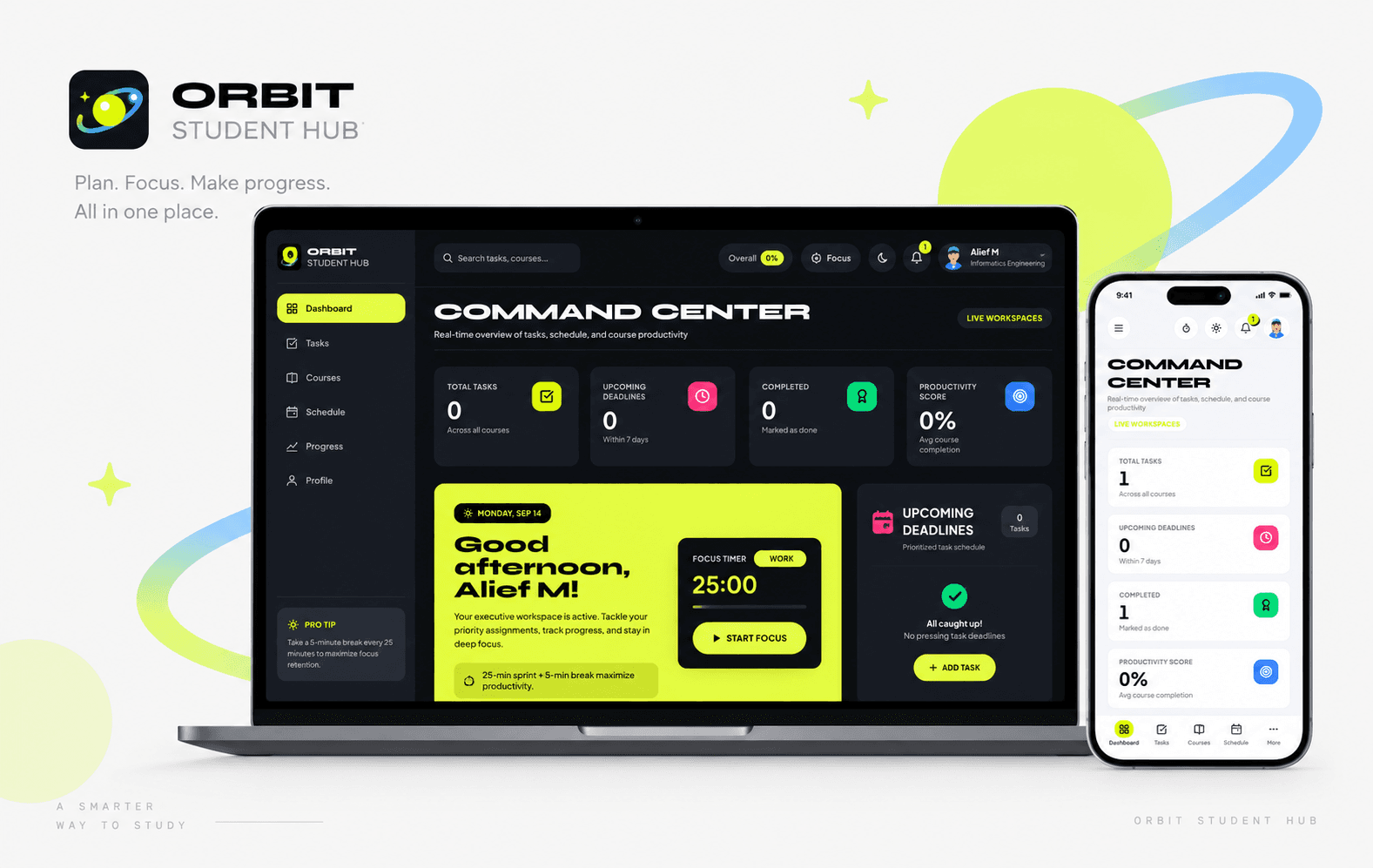 Orbit Hub student command center and productivity dashboard